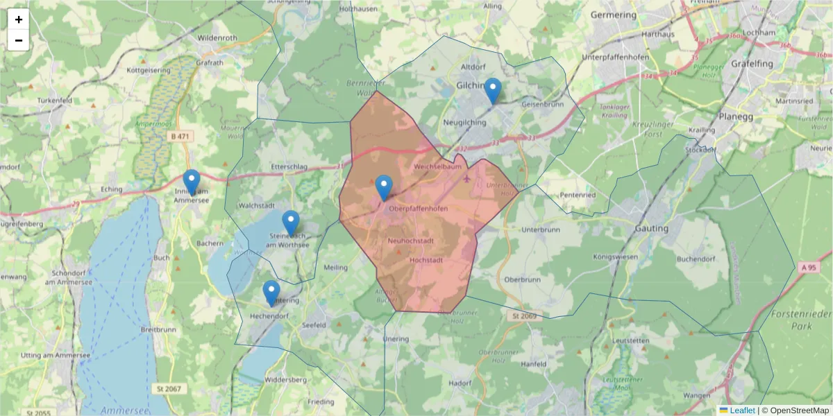 Karte des Postleitzahlen Bereichs  und der umliegenden Postleitzahlen in Deutschland