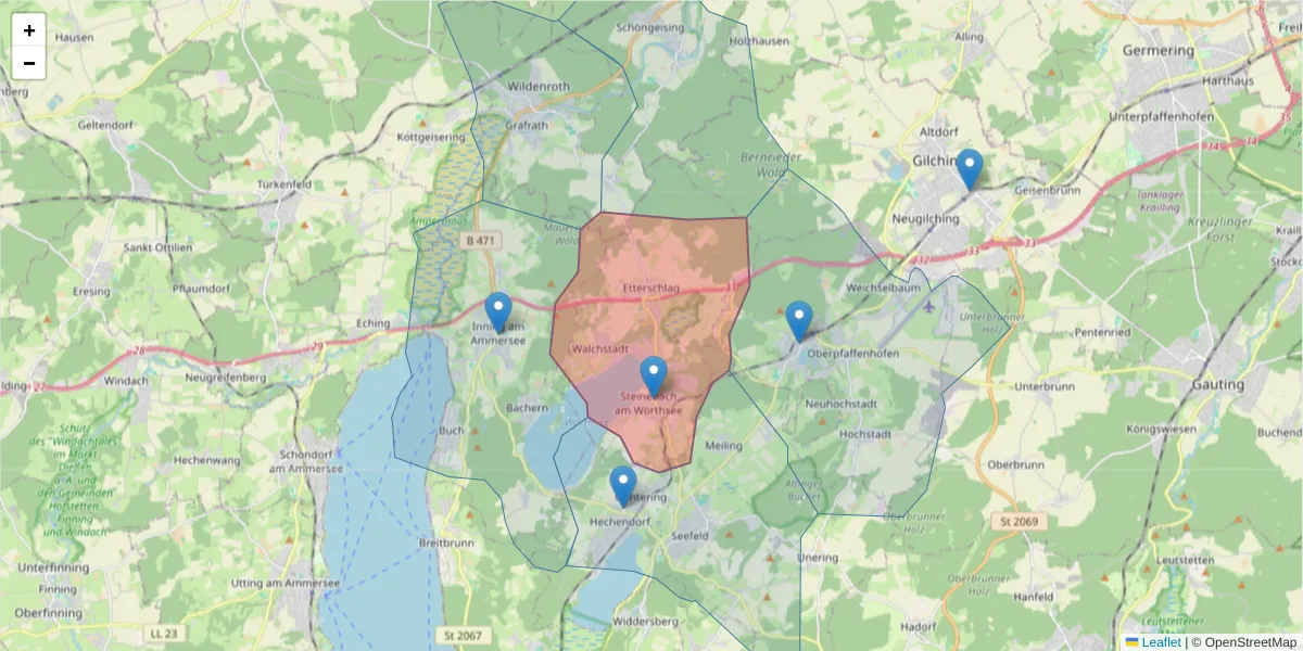 Karte des Postleitzahlen Bereichs  und der umliegenden Postleitzahlen in Deutschland