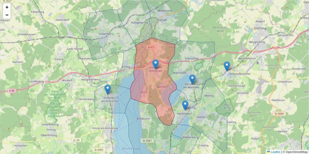 Karte des Postleitzahlen Bereichs  und der umliegenden Postleitzahlen in Deutschland