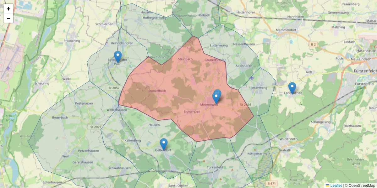 Karte des Postleitzahlen Bereichs  und der umliegenden Postleitzahlen in Deutschland