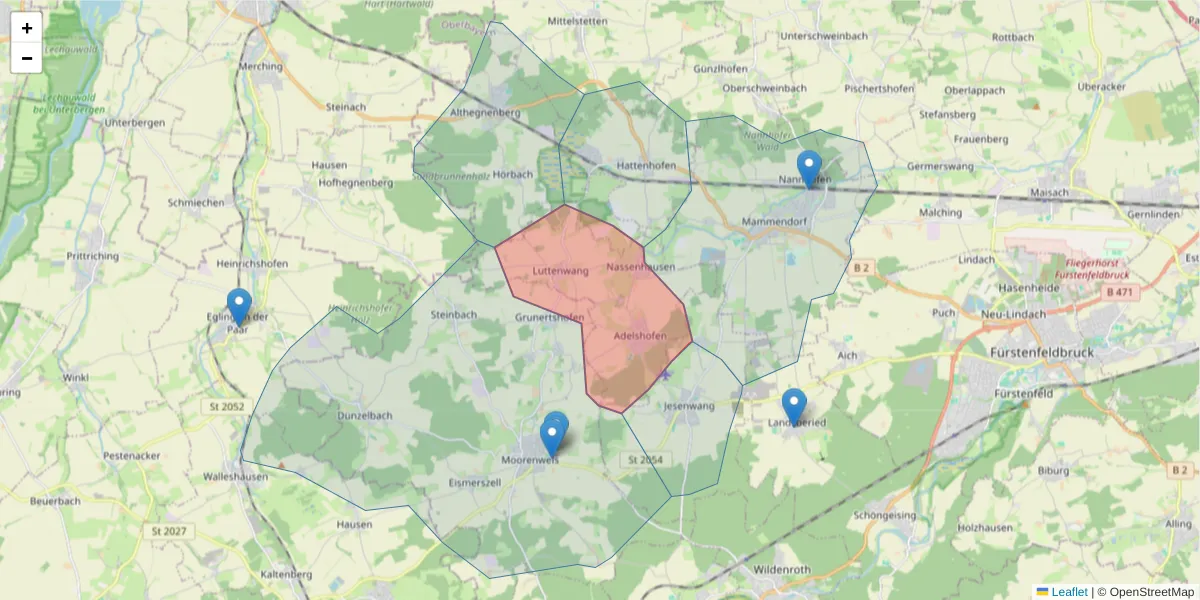 Karte des Postleitzahlen Bereichs  und der umliegenden Postleitzahlen in Deutschland