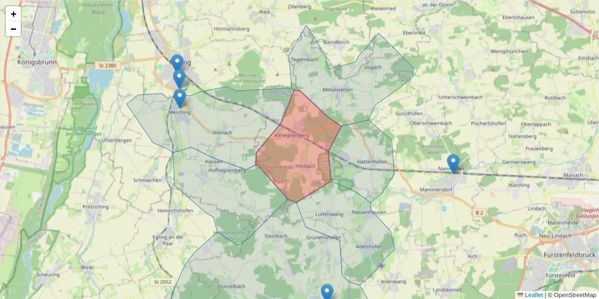 Karte des Postleitzahlen Bereichs  und der umliegenden Postleitzahlen in Deutschland
