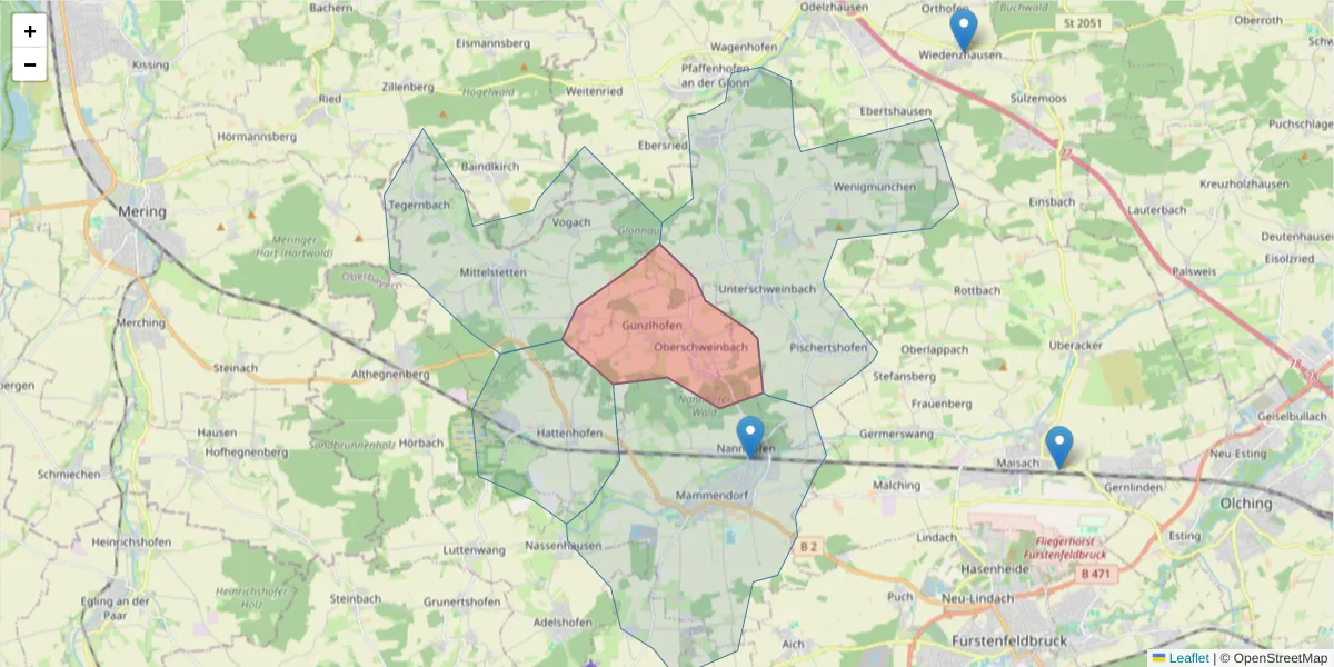 Karte des Postleitzahlen Bereichs  und der umliegenden Postleitzahlen in Deutschland