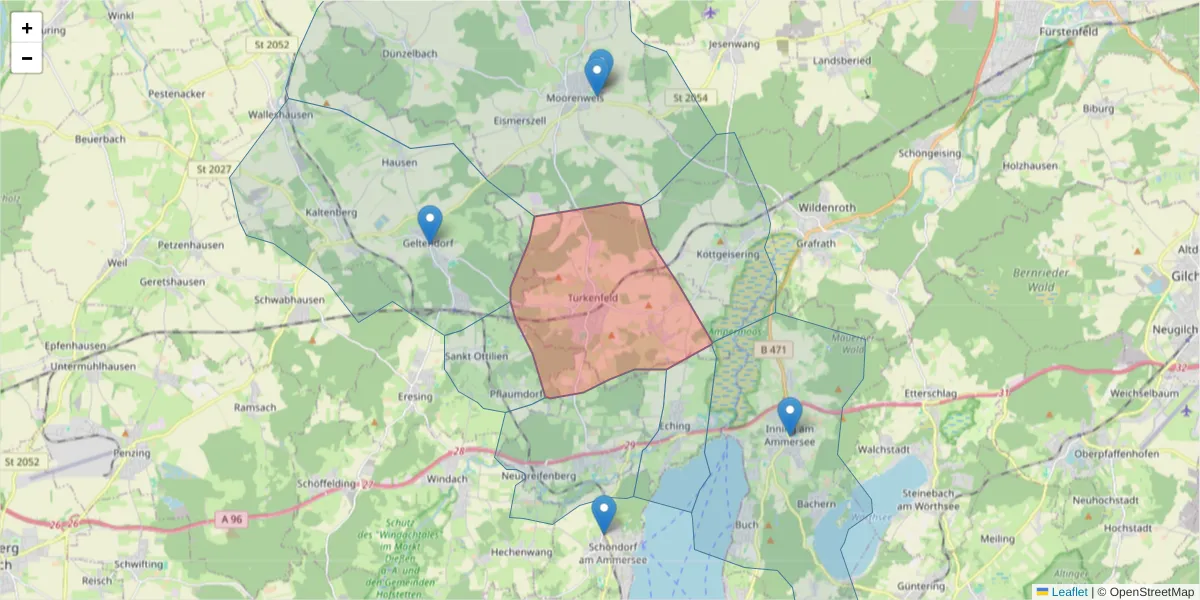 Karte des Postleitzahlen Bereichs  und der umliegenden Postleitzahlen in Deutschland