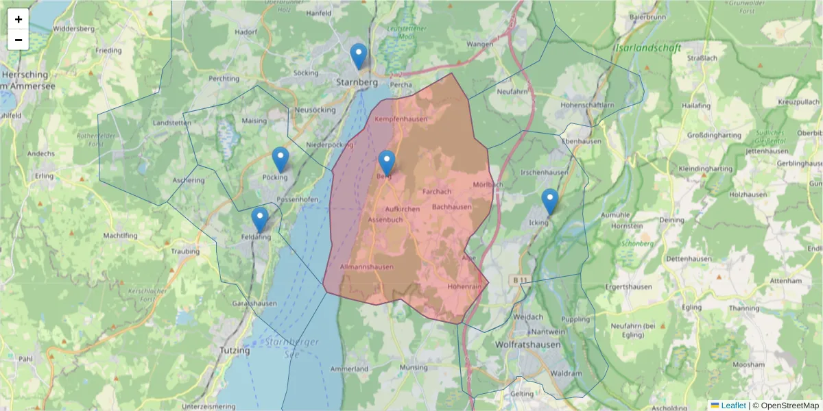 Karte des Postleitzahlen Bereichs  und der umliegenden Postleitzahlen in Deutschland