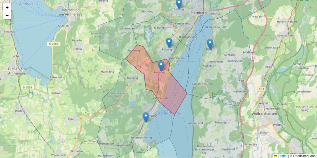 Karte des Postleitzahlen Bereichs  und der umliegenden Postleitzahlen in Deutschland