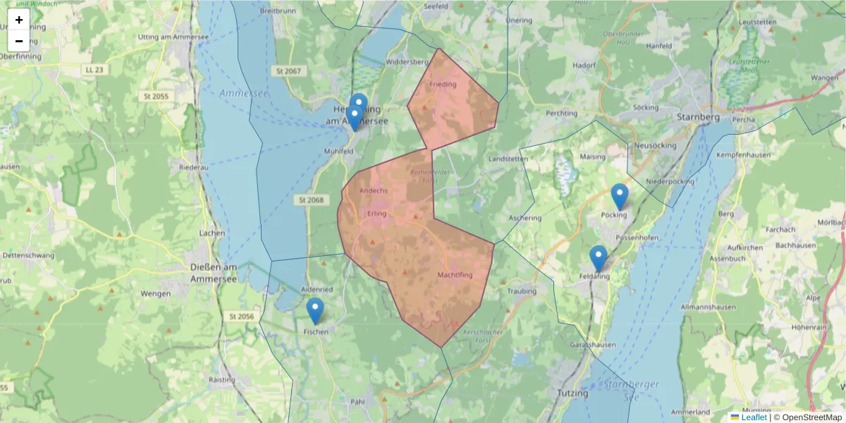 Karte des Postleitzahlen Bereichs  und der umliegenden Postleitzahlen in Deutschland