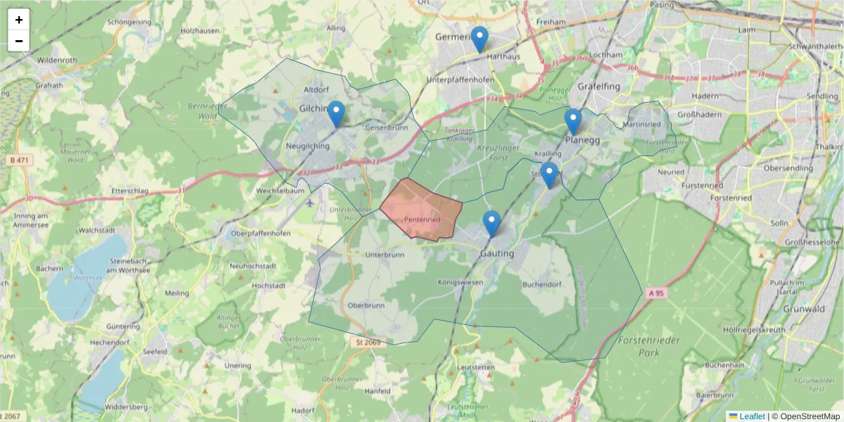 Karte des Postleitzahlen Bereichs  und der umliegenden Postleitzahlen in Deutschland