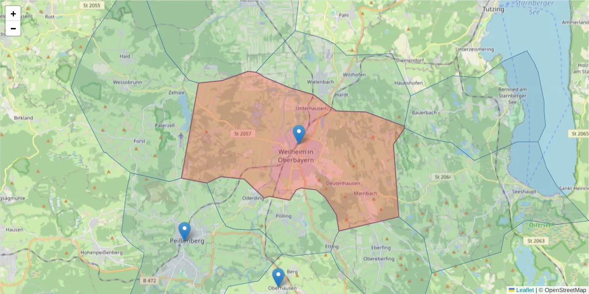 Karte des Postleitzahlen Bereichs  und der umliegenden Postleitzahlen in Deutschland