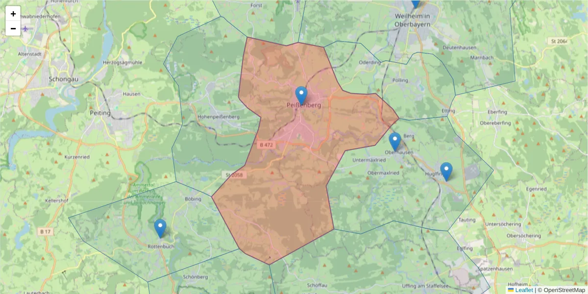 Karte des Postleitzahlen Bereichs  und der umliegenden Postleitzahlen in Deutschland