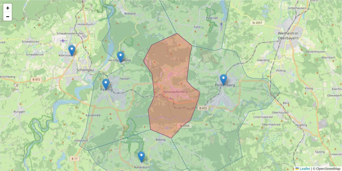 Karte des Postleitzahlen Bereichs  und der umliegenden Postleitzahlen in Deutschland