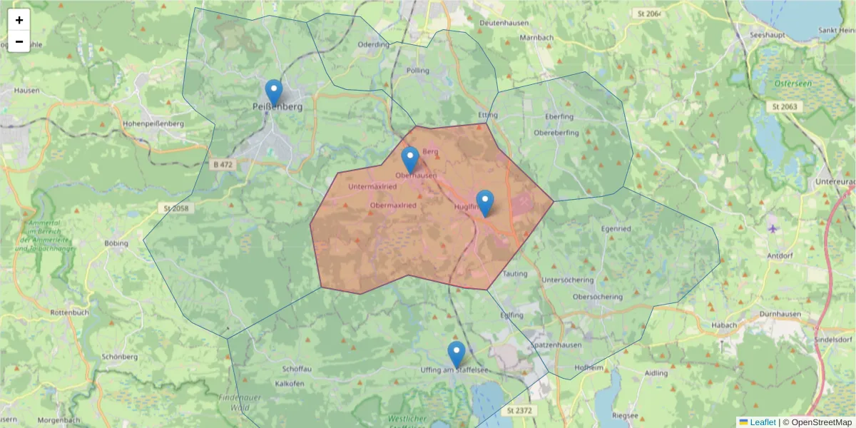 Karte des Postleitzahlen Bereichs  und der umliegenden Postleitzahlen in Deutschland