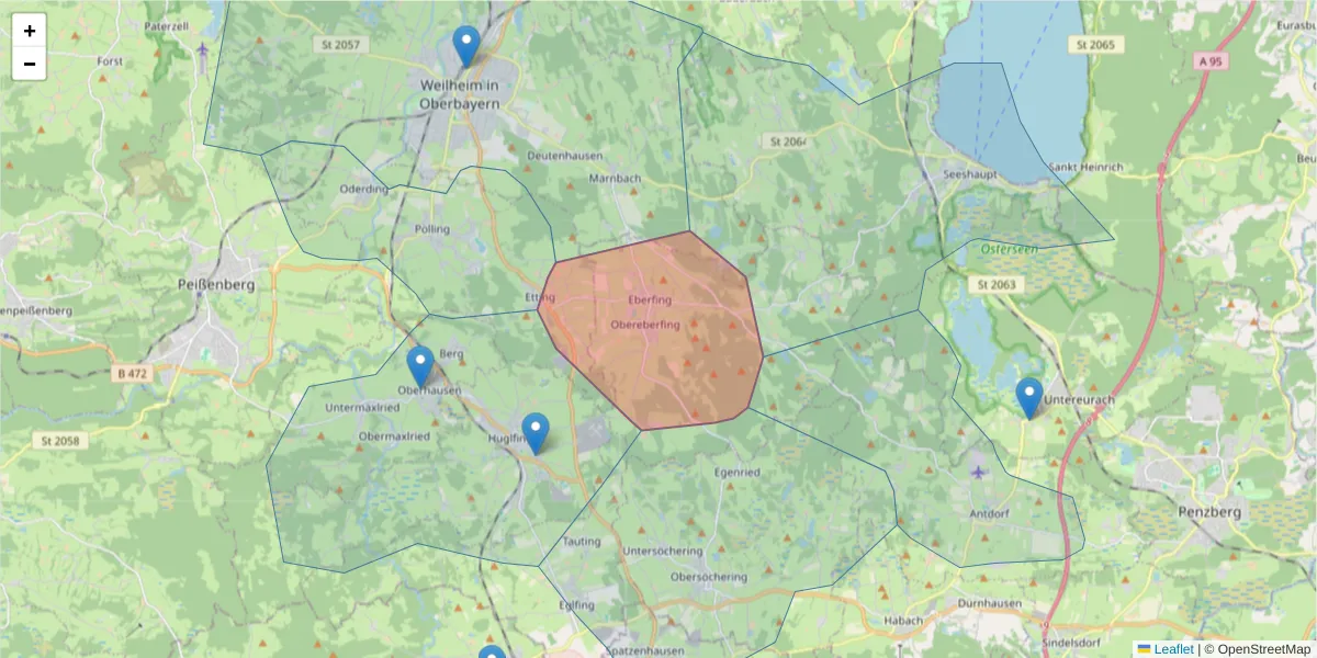 Karte des Postleitzahlen Bereichs  und der umliegenden Postleitzahlen in Deutschland