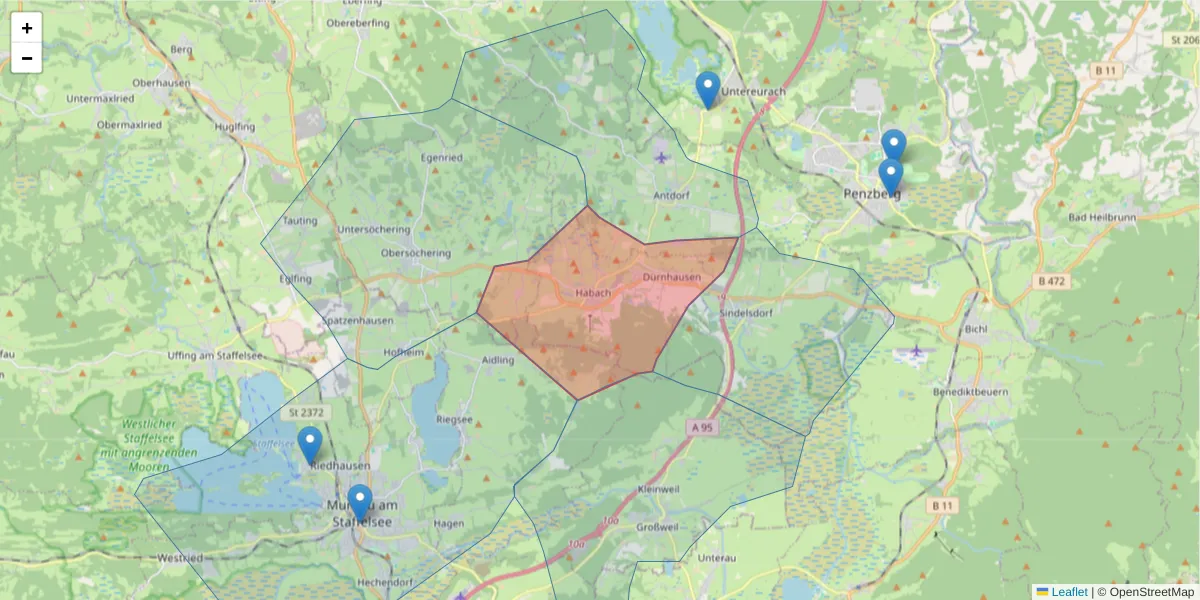 Karte des Postleitzahlen Bereichs  und der umliegenden Postleitzahlen in Deutschland