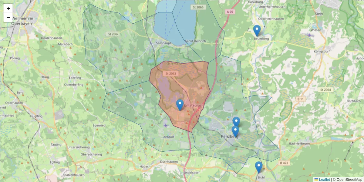 Karte des Postleitzahlen Bereichs  und der umliegenden Postleitzahlen in Deutschland