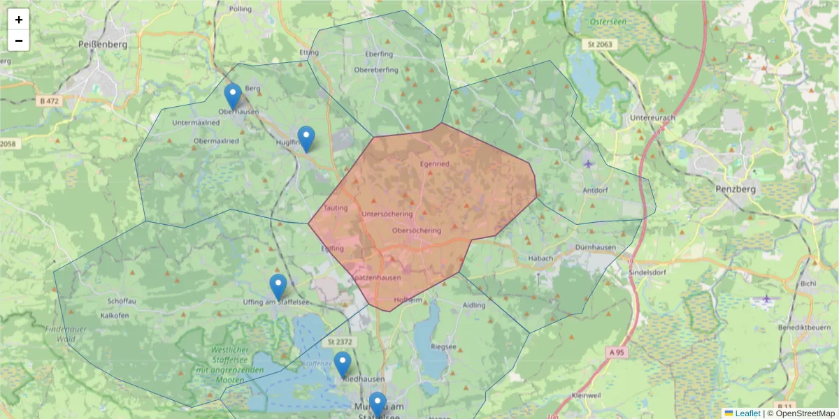 Karte des Postleitzahlen Bereichs  und der umliegenden Postleitzahlen in Deutschland