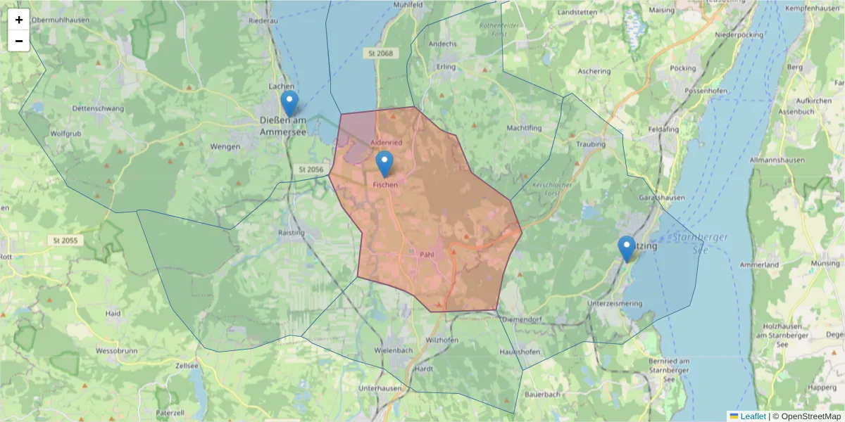 Karte des Postleitzahlen Bereichs  und der umliegenden Postleitzahlen in Deutschland