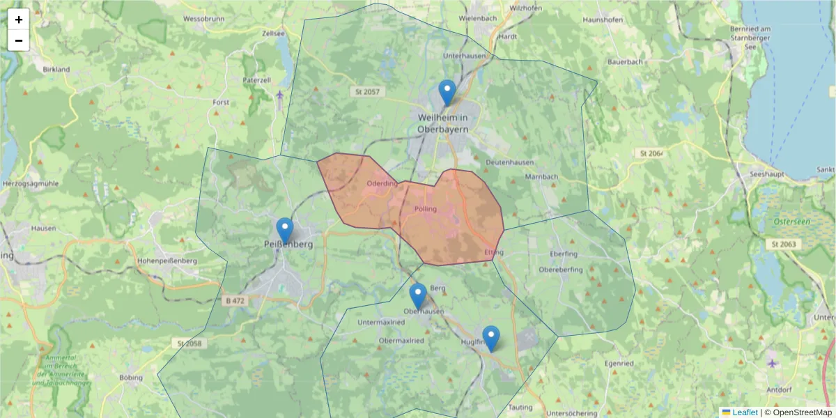 Karte des Postleitzahlen Bereichs  und der umliegenden Postleitzahlen in Deutschland