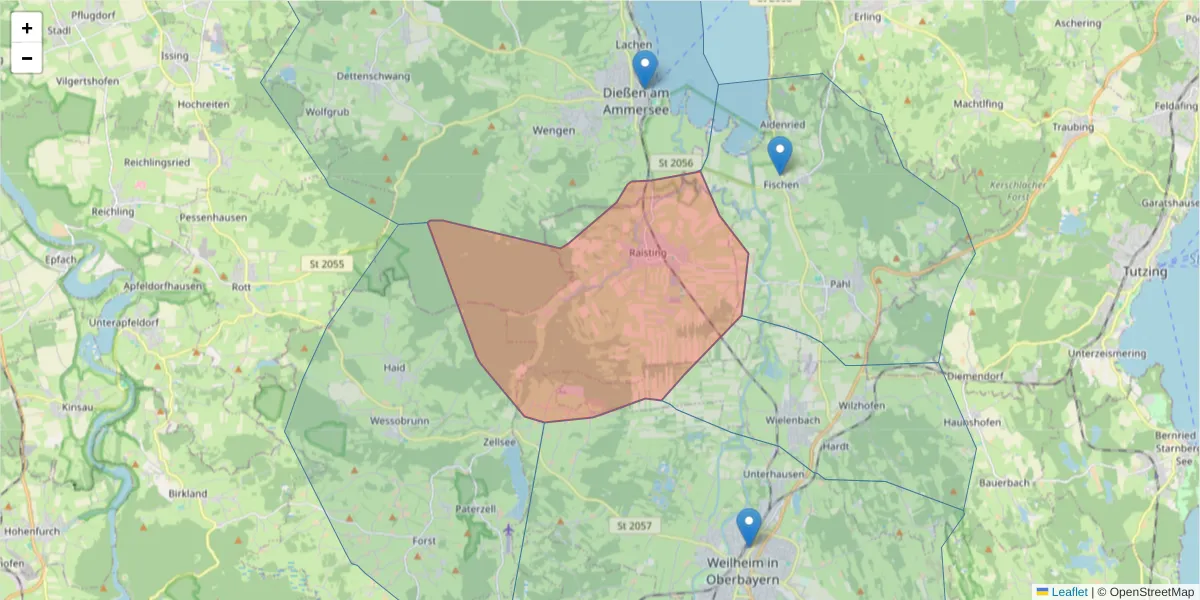 Karte des Postleitzahlen Bereichs  und der umliegenden Postleitzahlen in Deutschland