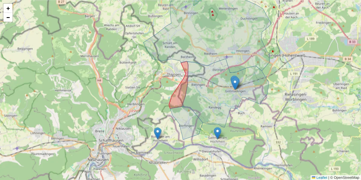 Karte des Postleitzahlen Bereichs  und der umliegenden Postleitzahlen in Deutschland