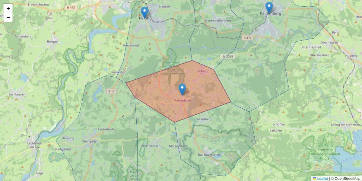Karte des Postleitzahlen Bereichs  und der umliegenden Postleitzahlen in Deutschland