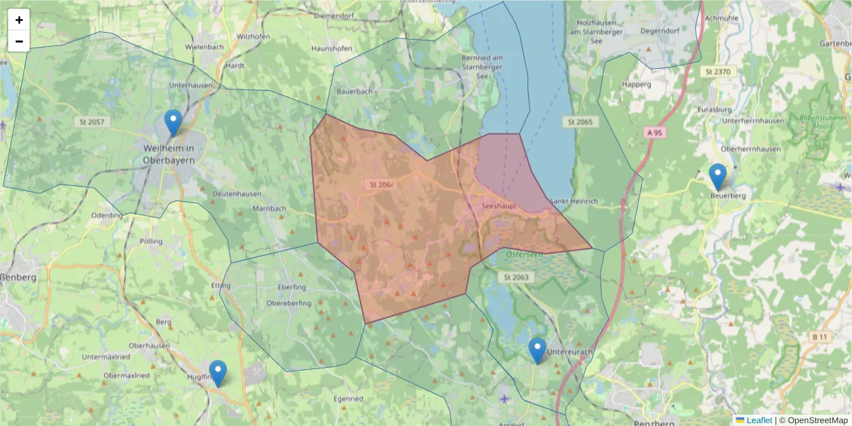 Karte des Postleitzahlen Bereichs  und der umliegenden Postleitzahlen in Deutschland