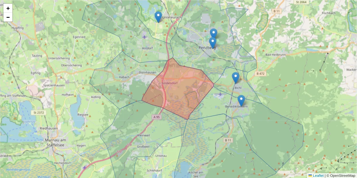 Karte des Postleitzahlen Bereichs  und der umliegenden Postleitzahlen in Deutschland