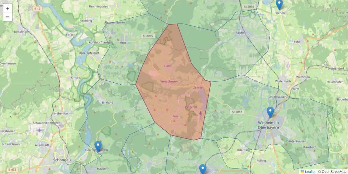 Karte des Postleitzahlen Bereichs  und der umliegenden Postleitzahlen in Deutschland