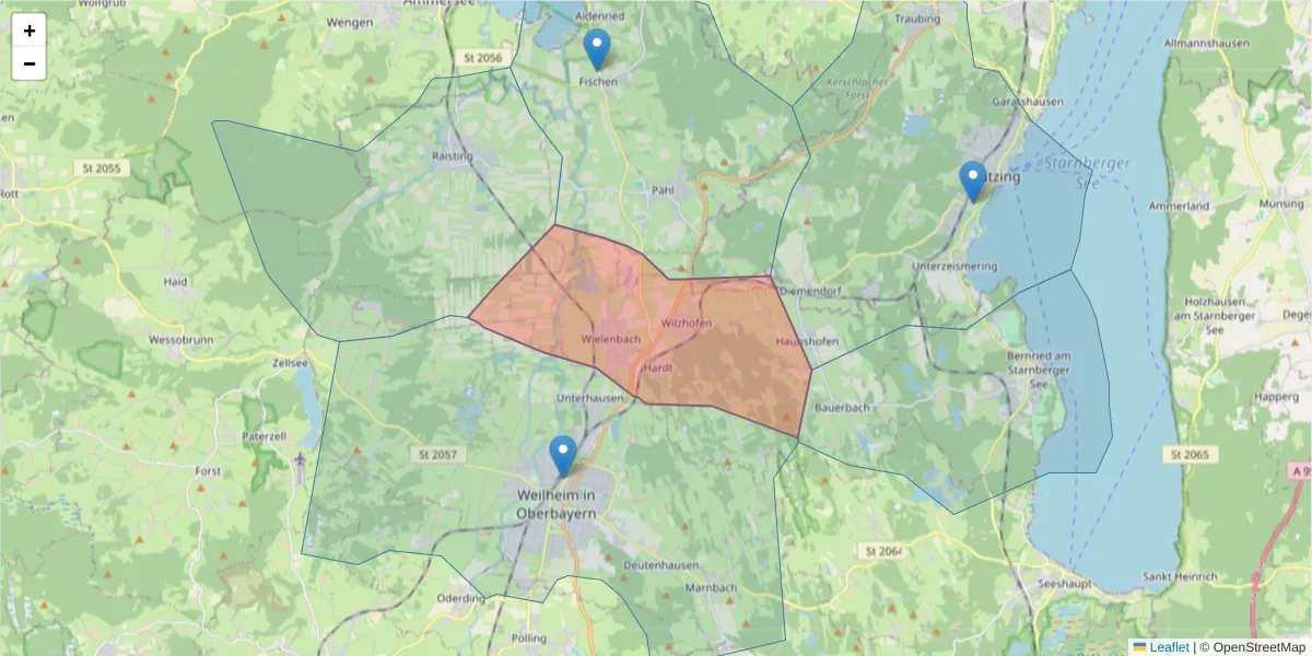 Karte des Postleitzahlen Bereichs  und der umliegenden Postleitzahlen in Deutschland