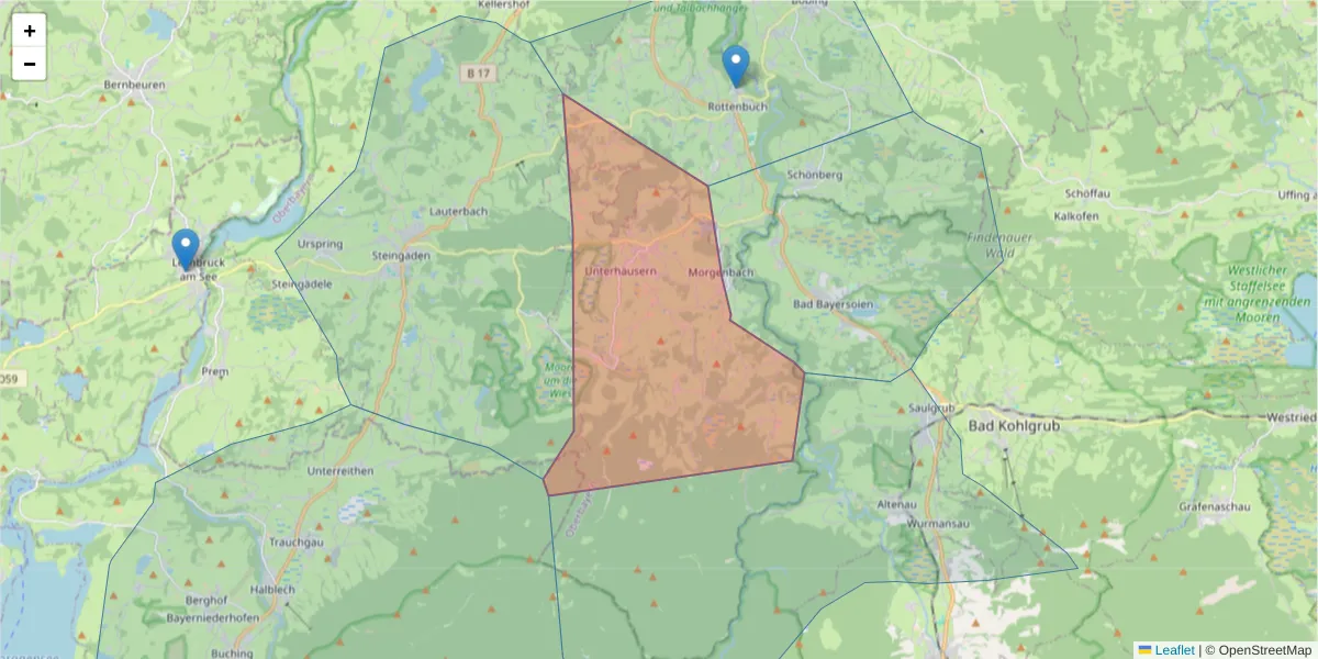 Karte des Postleitzahlen Bereichs  und der umliegenden Postleitzahlen in Deutschland