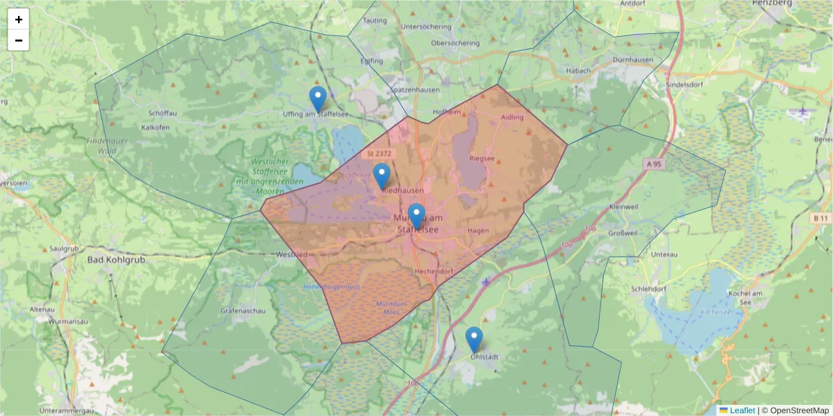 Karte des Postleitzahlen Bereichs  und der umliegenden Postleitzahlen in Deutschland
