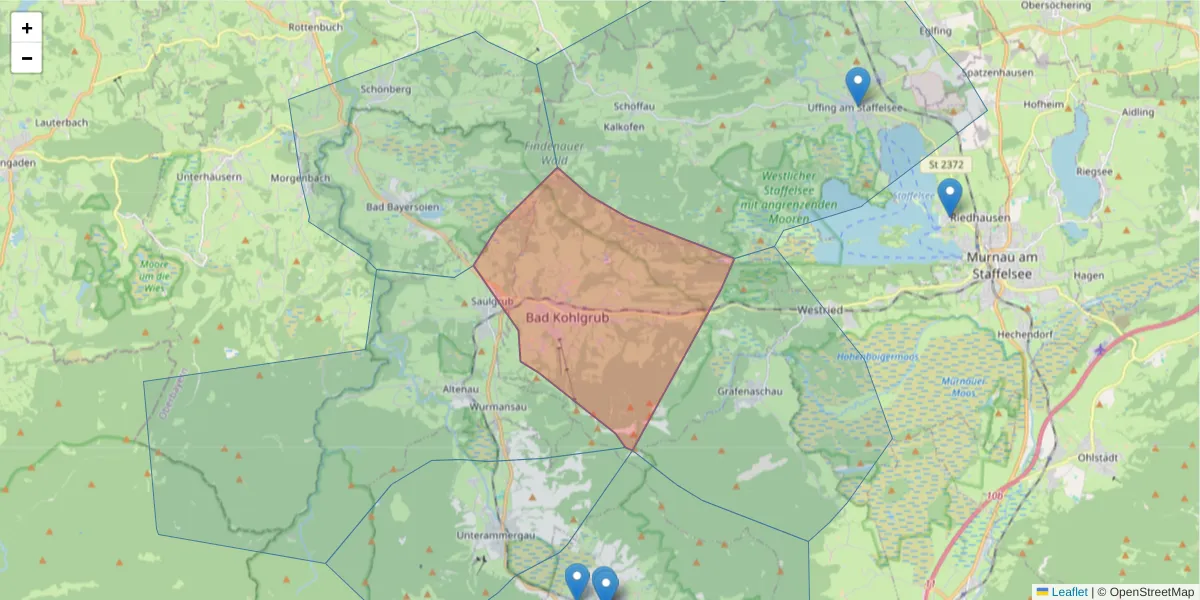 Karte des Postleitzahlen Bereichs  und der umliegenden Postleitzahlen in Deutschland