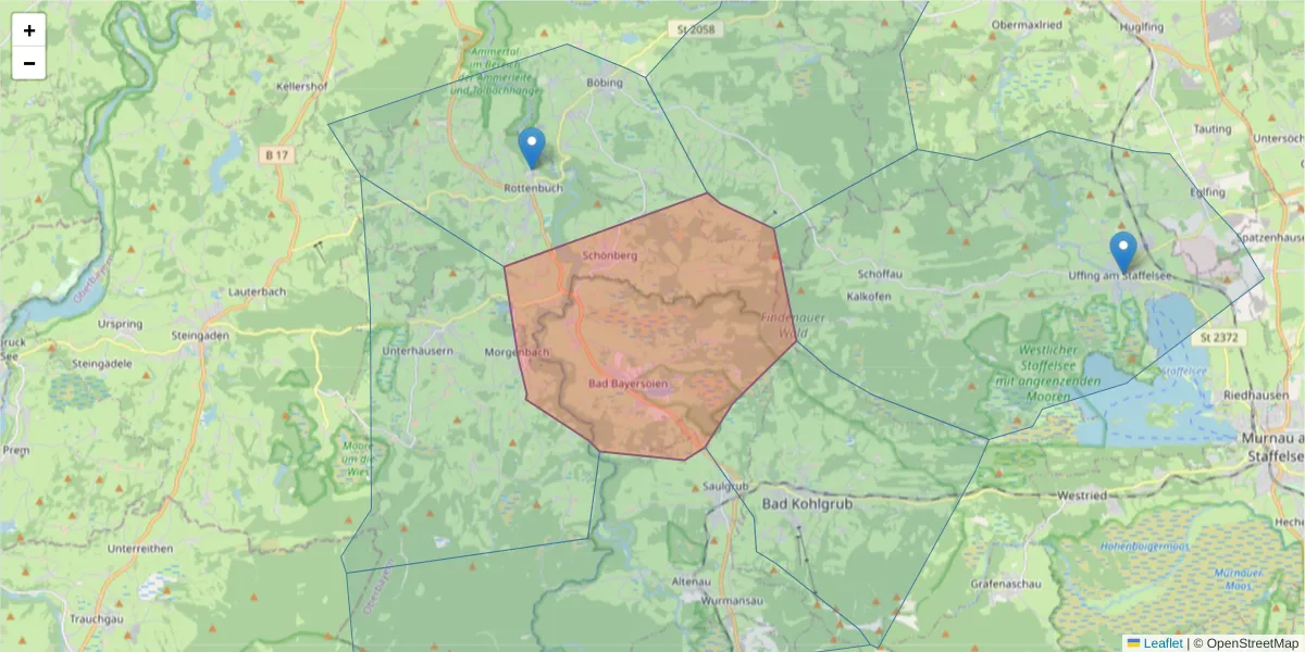 Karte des Postleitzahlen Bereichs  und der umliegenden Postleitzahlen in Deutschland