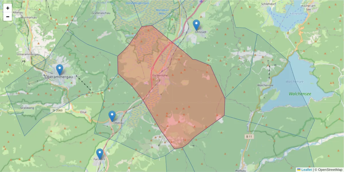 Karte des Postleitzahlen Bereichs  und der umliegenden Postleitzahlen in Deutschland