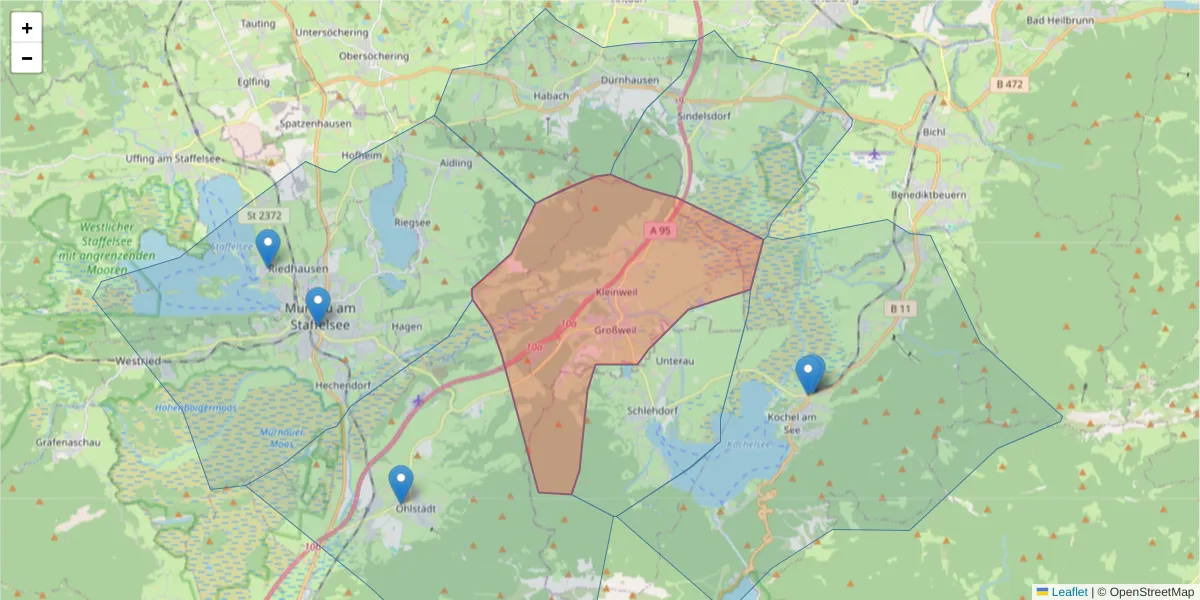 Karte des Postleitzahlen Bereichs  und der umliegenden Postleitzahlen in Deutschland