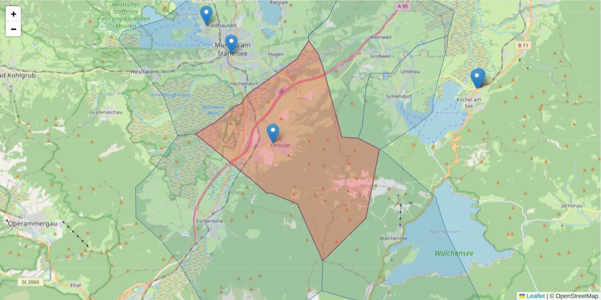 Karte des Postleitzahlen Bereichs  und der umliegenden Postleitzahlen in Deutschland