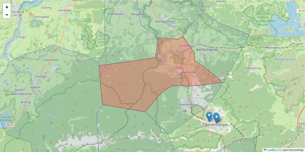 Karte des Postleitzahlen Bereichs  und der umliegenden Postleitzahlen in Deutschland