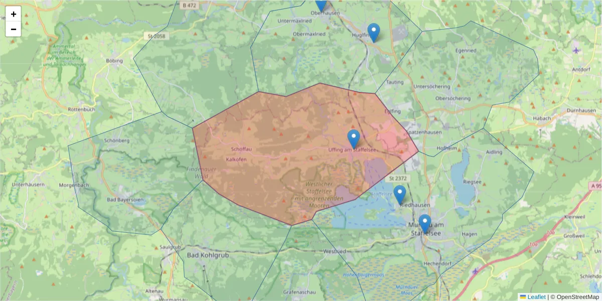 Karte des Postleitzahlen Bereichs  und der umliegenden Postleitzahlen in Deutschland