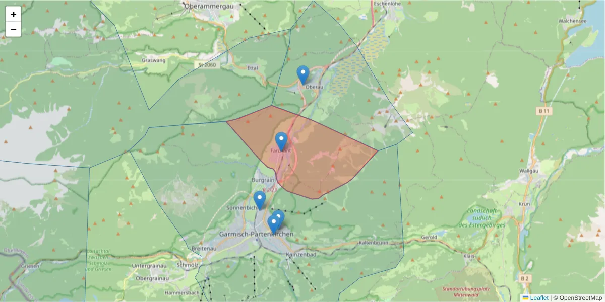 Karte des Postleitzahlen Bereichs  und der umliegenden Postleitzahlen in Deutschland