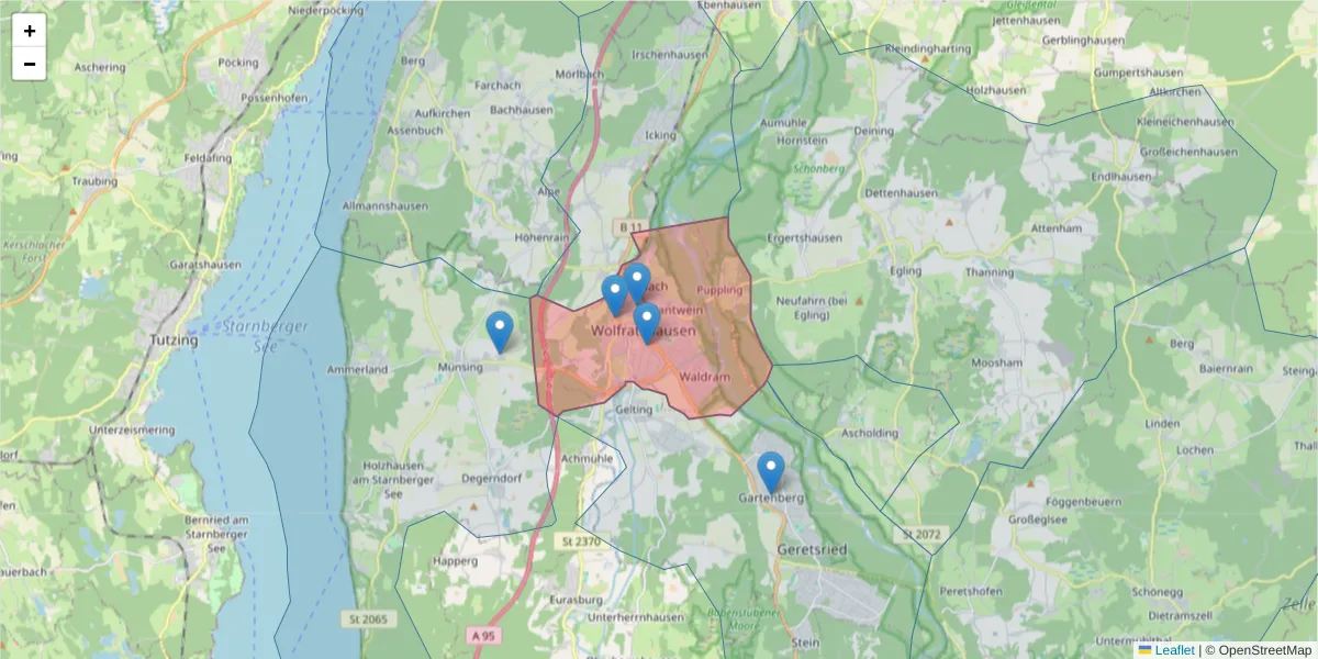 Karte des Postleitzahlen Bereichs  und der umliegenden Postleitzahlen in Deutschland