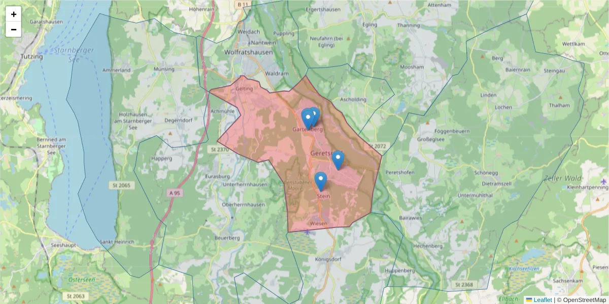 Karte des Postleitzahlen Bereichs  und der umliegenden Postleitzahlen in Deutschland