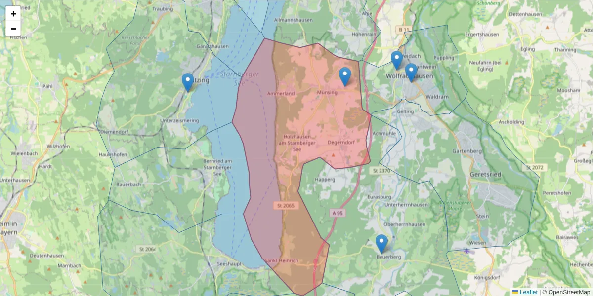 Karte des Postleitzahlen Bereichs  und der umliegenden Postleitzahlen in Deutschland