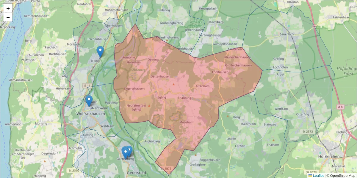 Karte des Postleitzahlen Bereichs  und der umliegenden Postleitzahlen in Deutschland