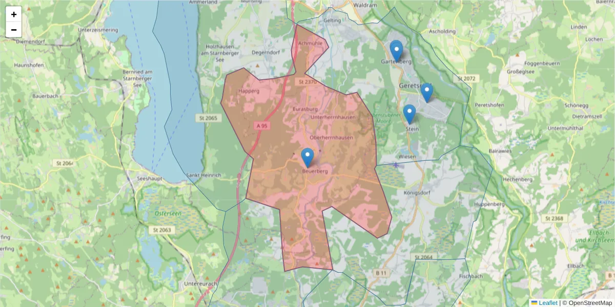 Karte des Postleitzahlen Bereichs  und der umliegenden Postleitzahlen in Deutschland