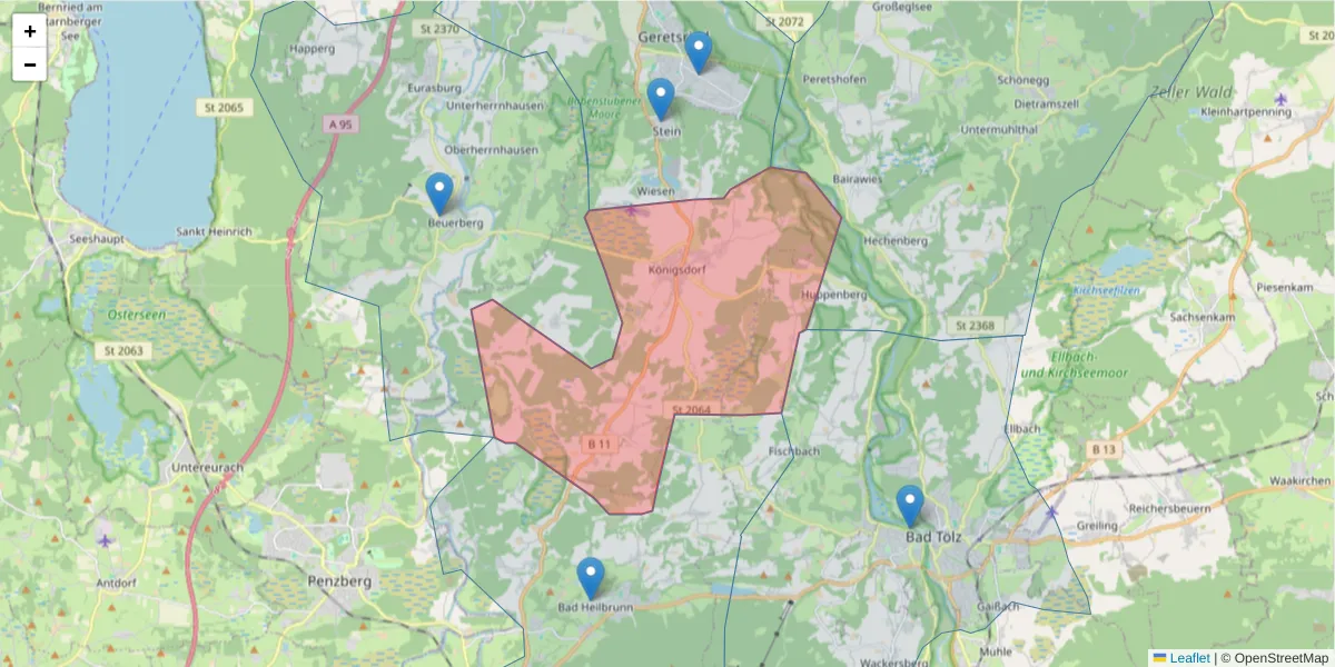 Karte des Postleitzahlen Bereichs  und der umliegenden Postleitzahlen in Deutschland