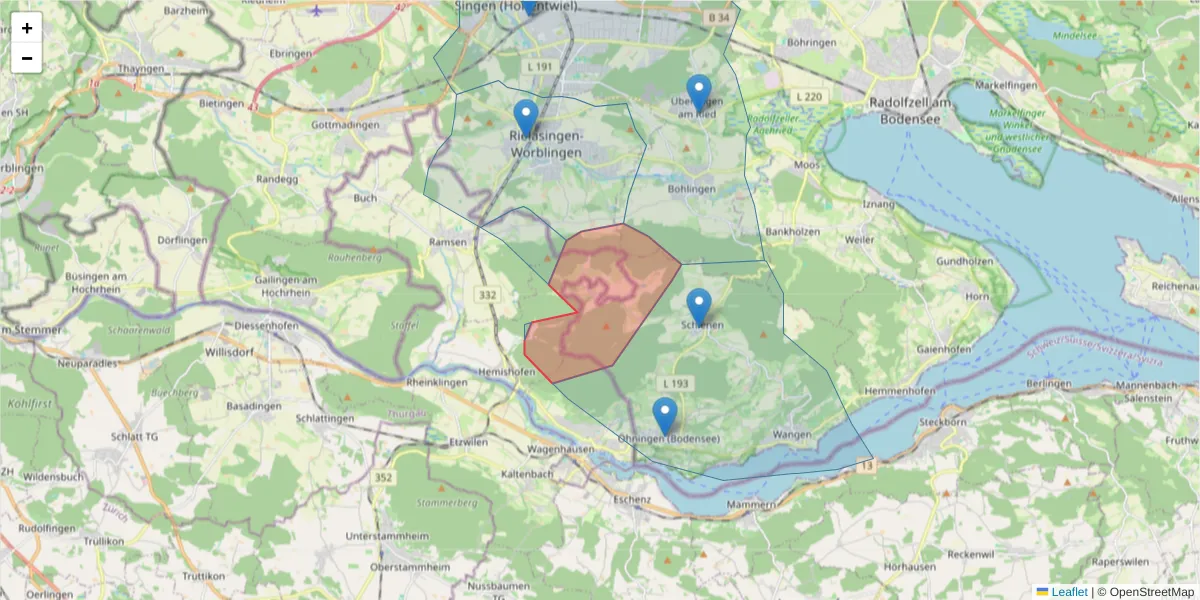 Karte des Postleitzahlen Bereichs  und der umliegenden Postleitzahlen in Deutschland
