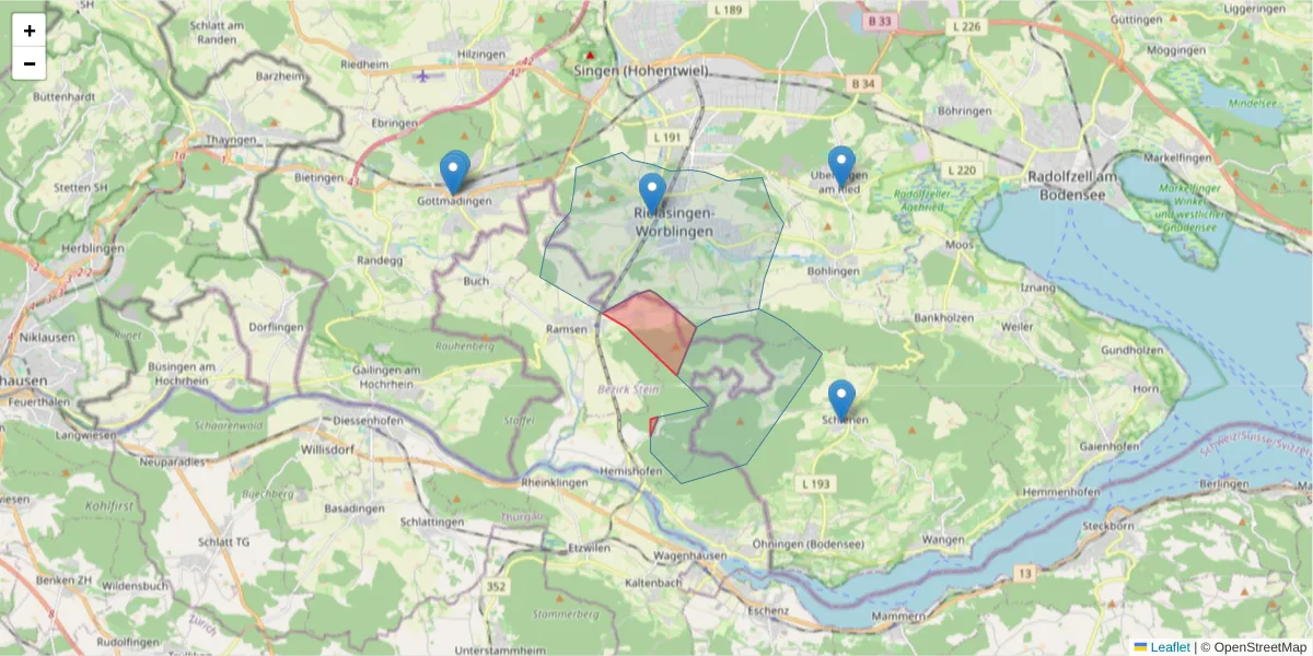 Karte des Postleitzahlen Bereichs  und der umliegenden Postleitzahlen in Deutschland