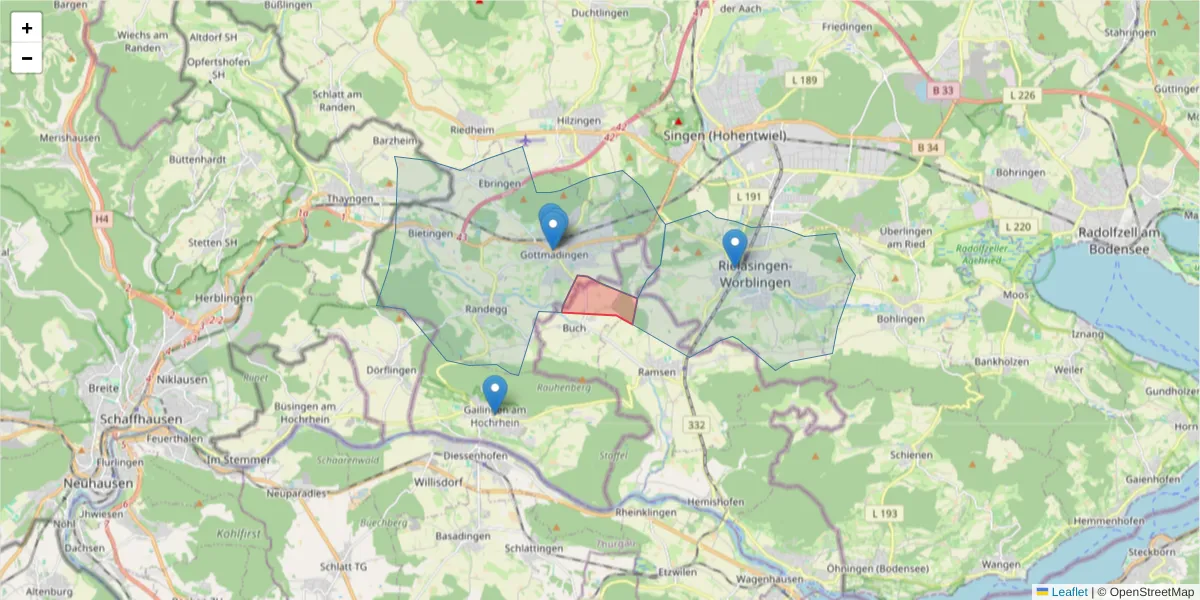 Karte des Postleitzahlen Bereichs  und der umliegenden Postleitzahlen in Deutschland