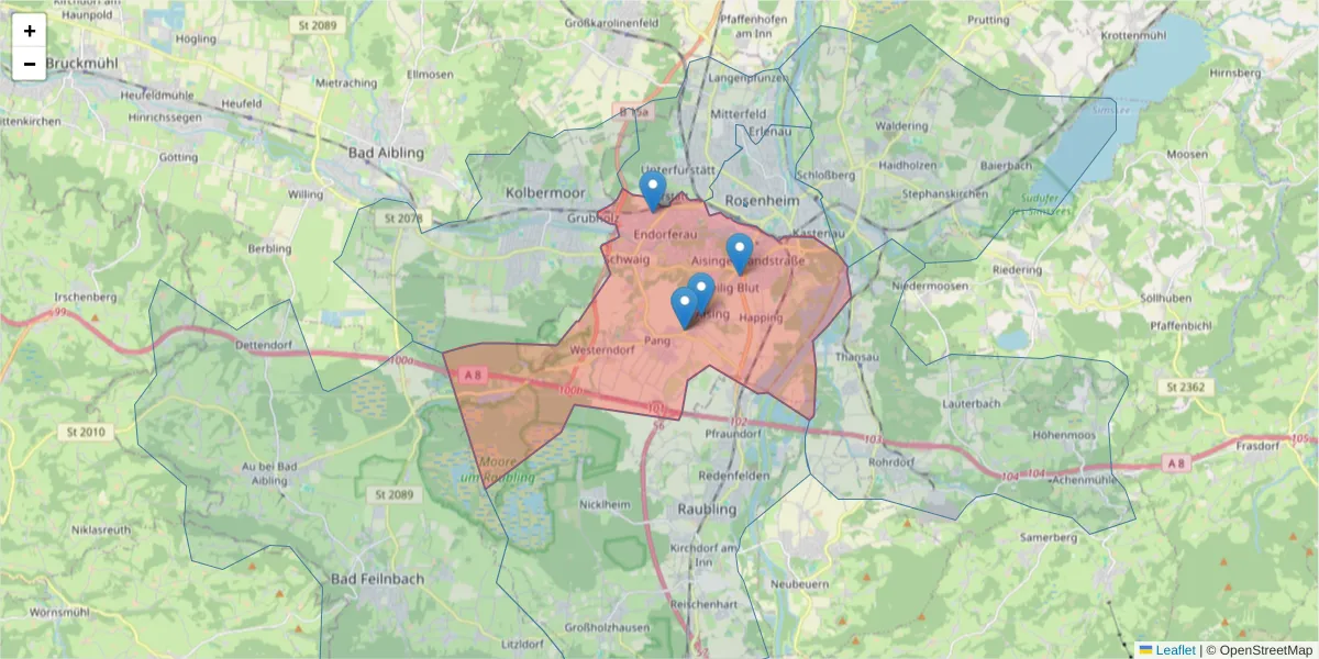 Karte des Postleitzahlen Bereichs  und der umliegenden Postleitzahlen in Deutschland