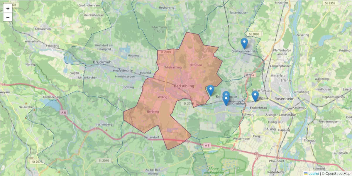 Karte des Postleitzahlen Bereichs  und der umliegenden Postleitzahlen in Deutschland